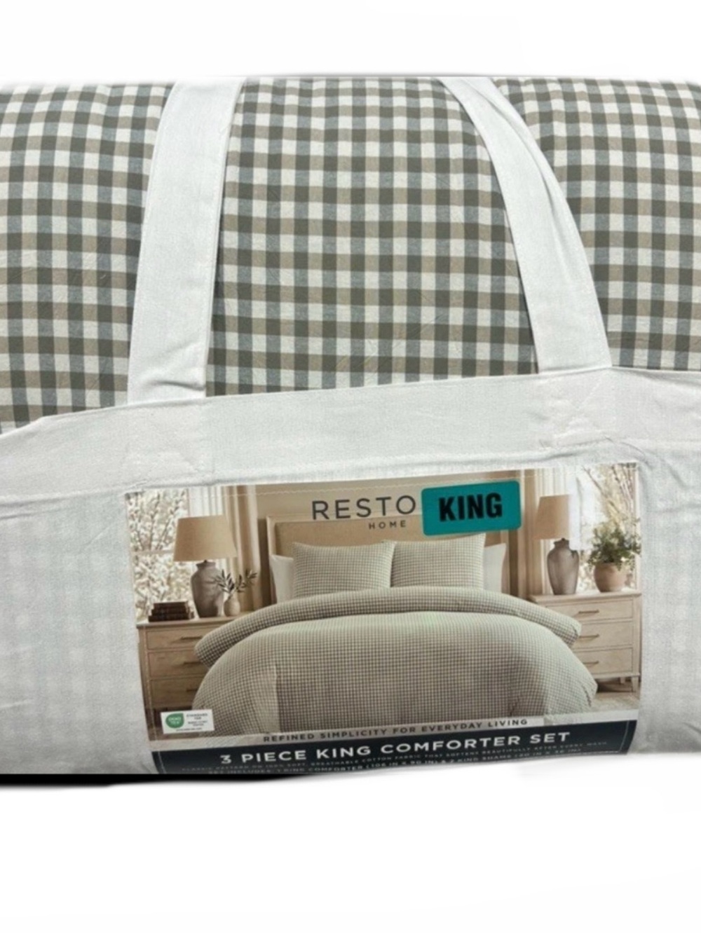 Restore Home Olive Green and White Checkered King Comforter Set 108”x90”